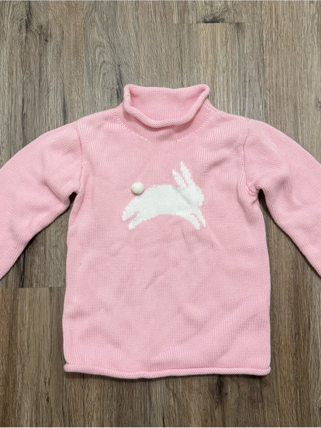 Mud Pie Pink Turtleneck Sweater With White Bunny Design